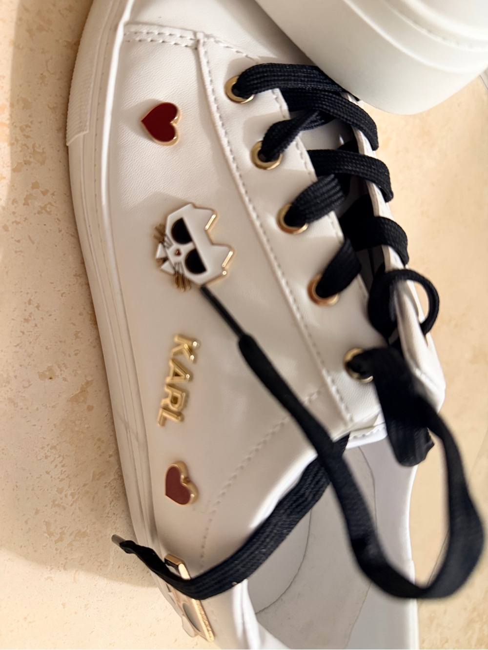 Karl Lagerfeld White Sneakers with Black Laces and Gold Accents - Picture 7 of 7
